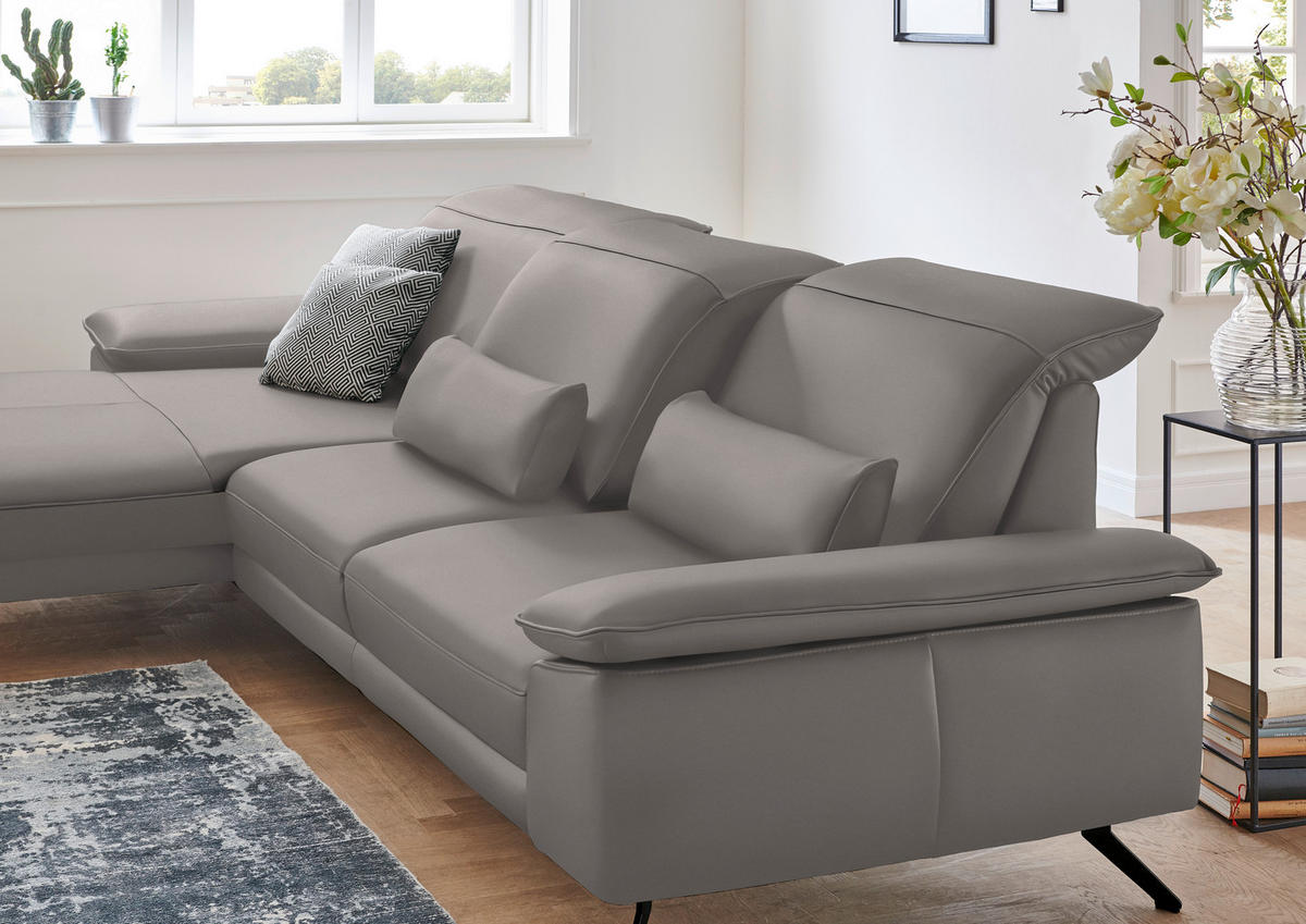 ECKSOFA in Echtleder Grau  - Schwarz/Grau, Design, Leder/Metall (193/328cm) - Dieter Knoll