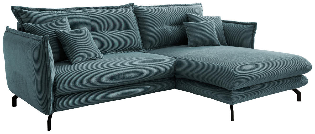 ECKSOFA Petrol Cord  - Petrol/Schwarz, MODERN, Textil/Metall (255/180cm) - Livetastic