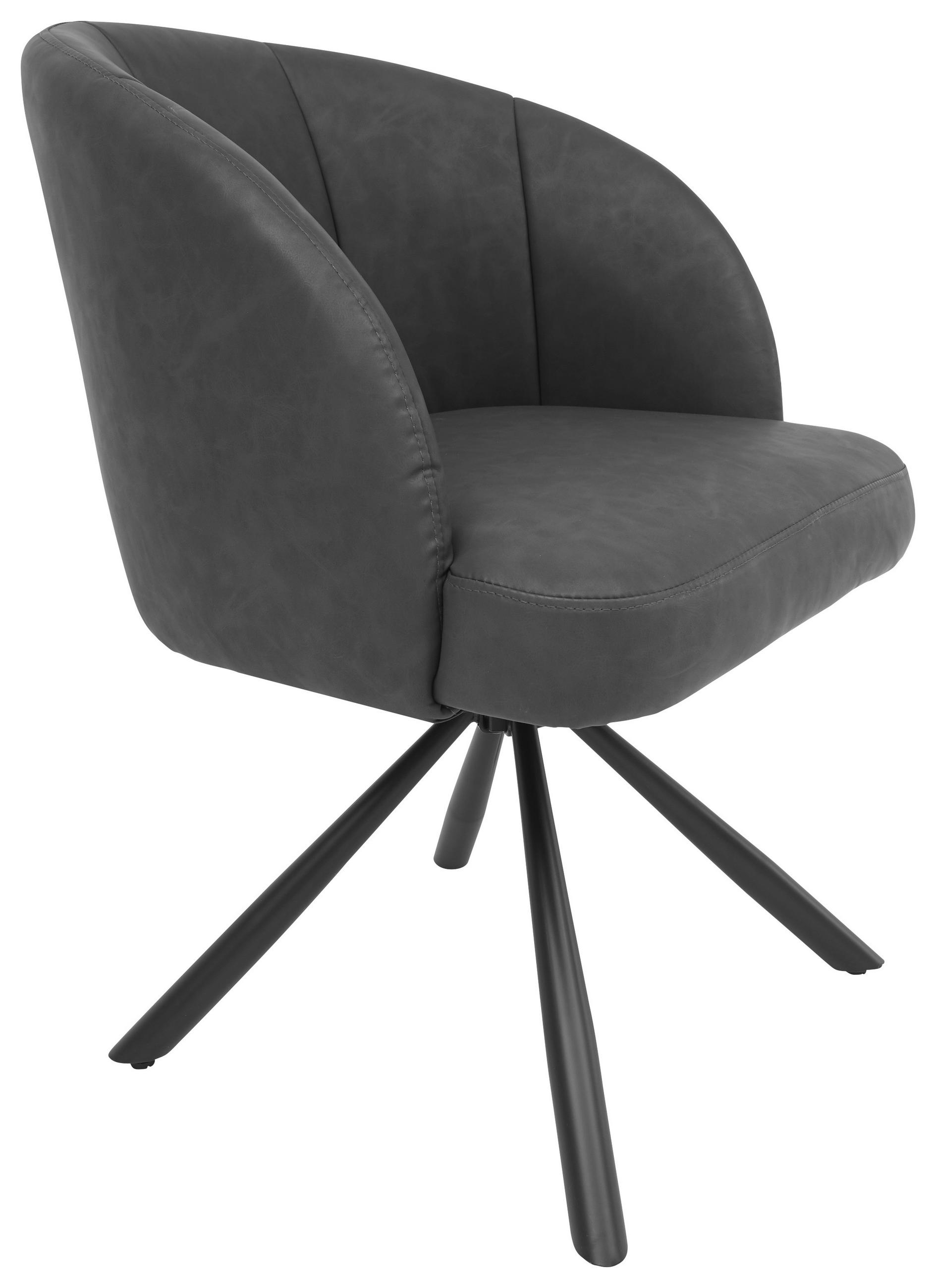 ŽIDLE S PODRUČKAMI, vzhled kůže, antracitová - černá/antracitová, Konvenční, kov/textil (60/81/58cm) - Carryhome
