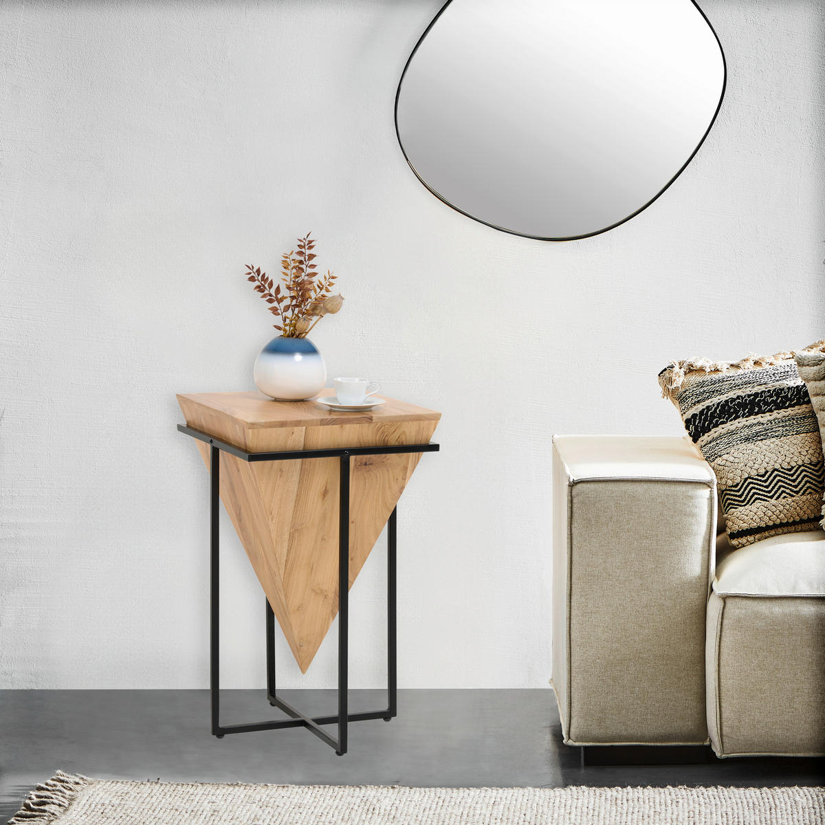 ODKLÁDACÍ STOLEK, akácie, přírodní barvy, černá - černá/přírodní barvy, Trend, kov/dřevo (41/41/66cm) - Ambia Home