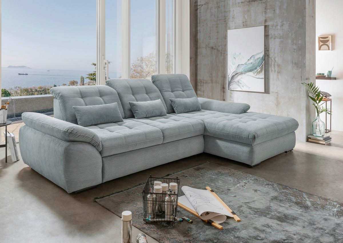 ECKSOFA in Cord Hellblau  - Schwarz/Hellblau, Modern, Textil/Metall (314/184cm) - Livetastic