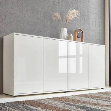 SIDEBOARD 158/73/33 cm  in Weiß, Weiß Hochglanz  - Weiß Hochglanz/Schwarz, MODERN, Holzwerkstoff/Kunststoff (158/73/33cm) - MID.YOU