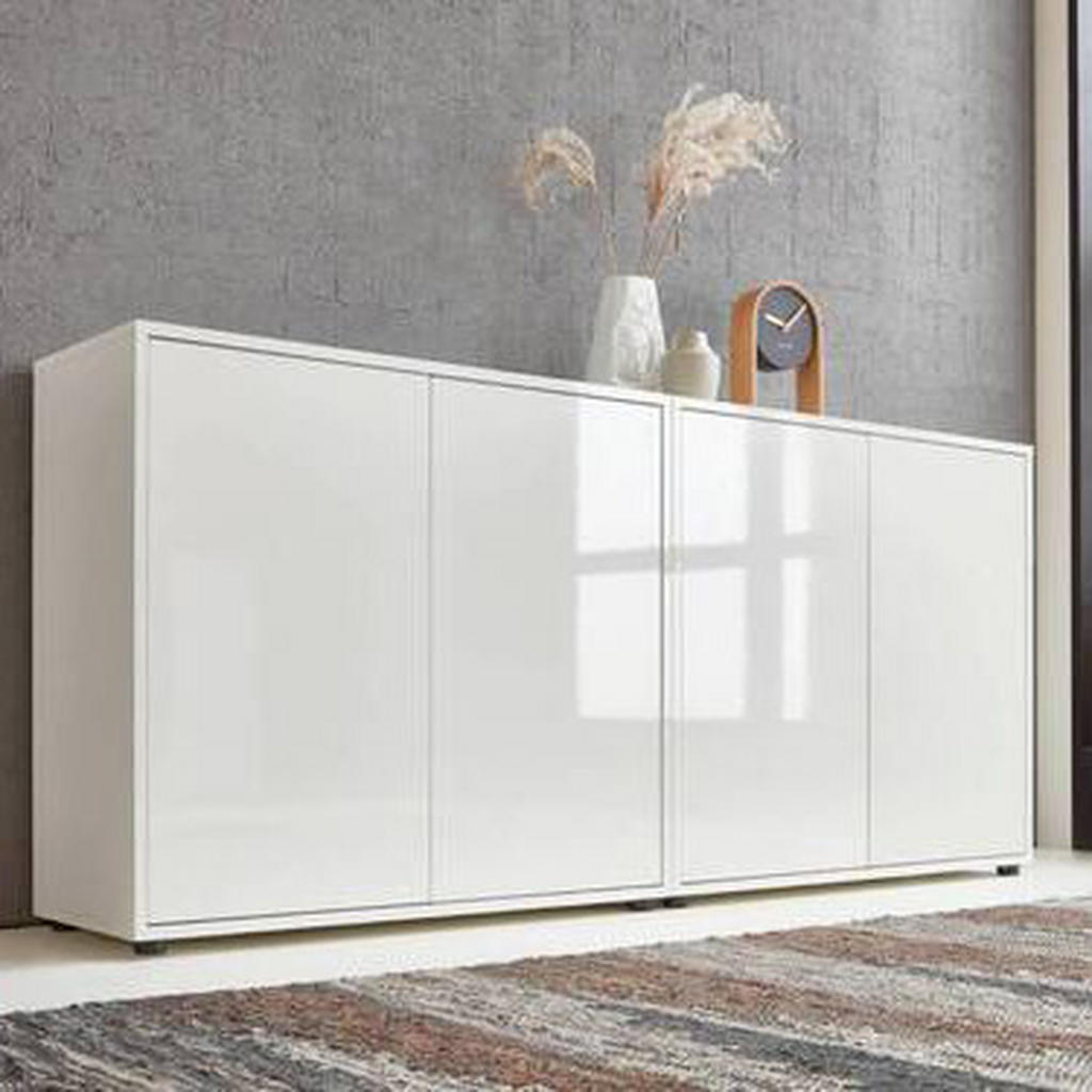 Thumbnail - Mid.you Sideboard Mailand Set 2, Weiß, Weiß Hochglanz, Holzwerkstoff, 6 Fächer, 158x73x33 cm, erweiterbar, stehend, Wohn...