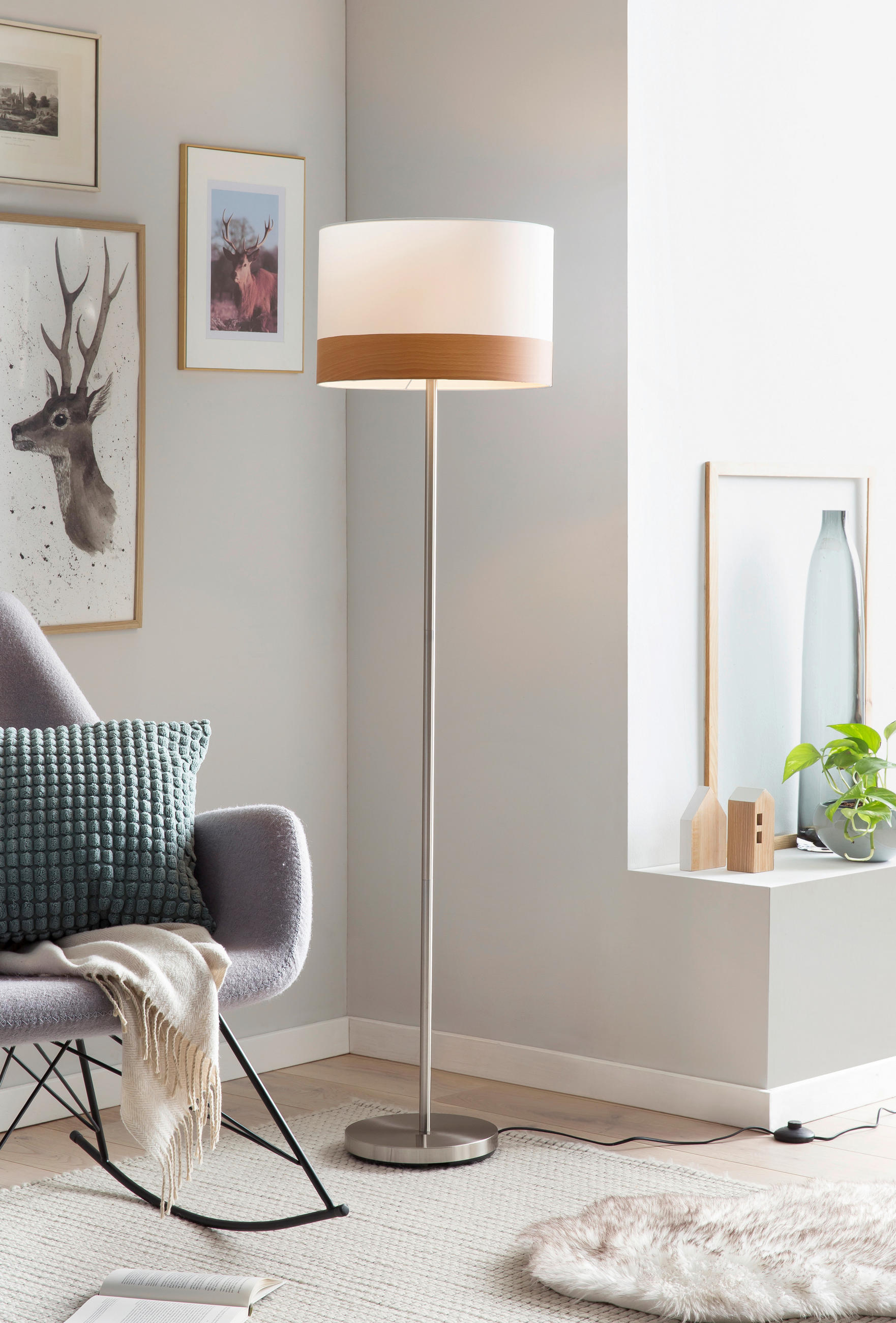 STEHLEUCHTE  38/151/38 cm   - Chromfarben/Naturfarben, Design, Textil/Metall (38/151/38cm) - P & B