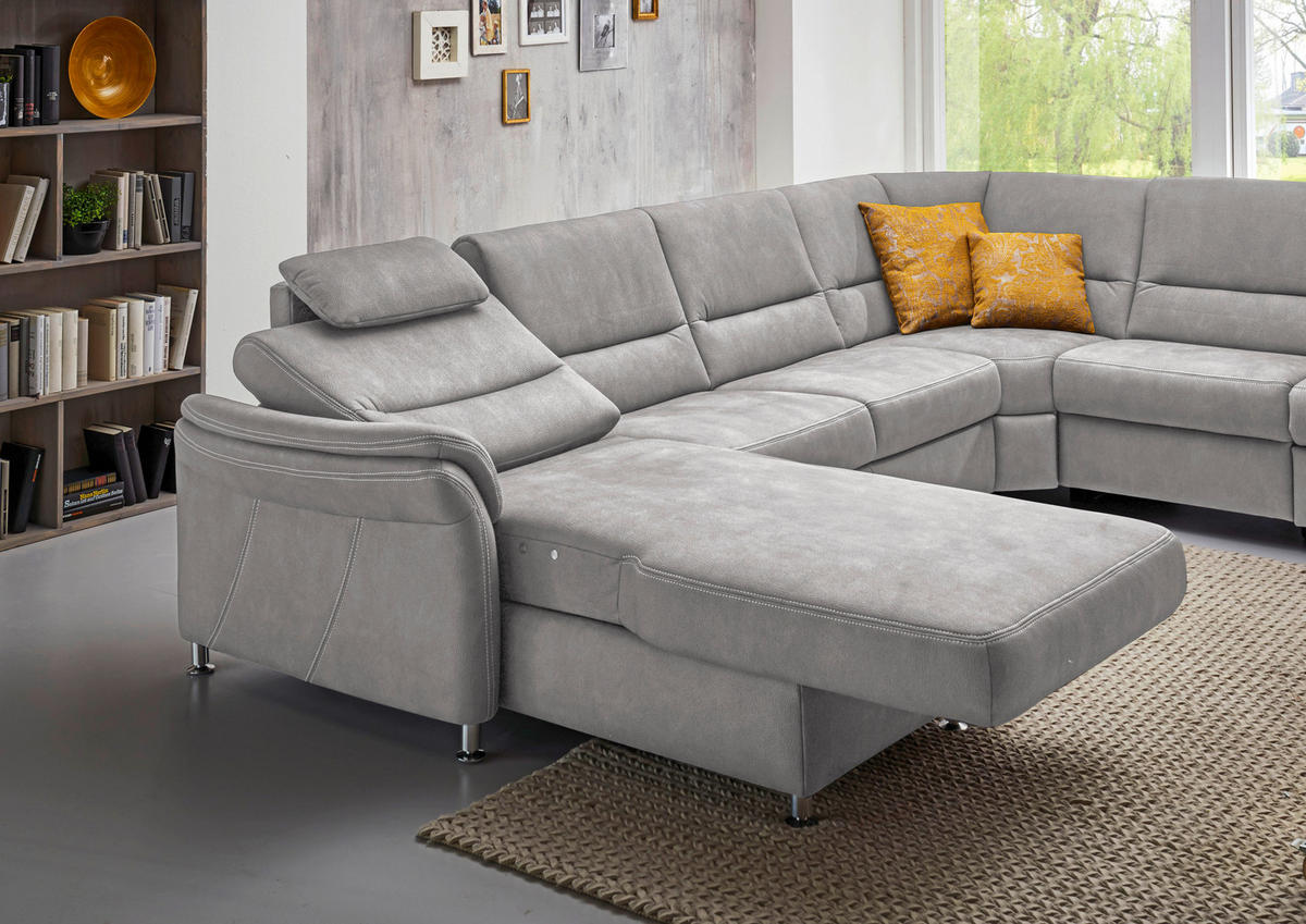 WOHNLANDSCHAFT in Mikrofaser Ecru  - Ecru/Alufarben, Konventionell, Textil/Metall (173/330/262cm) - Beldomo System