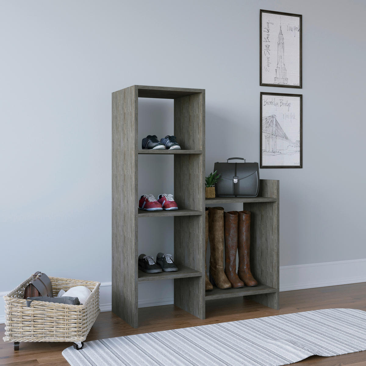 SCHUHREGAL 85,6/120/35,6 cm  - Eiche dunkel, Design, Holzwerkstoff (85,6/120/35,6cm) - Livetastic