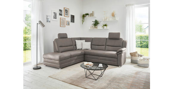 ECKSOFA Grau Mikrofaser - Beige/Alufarben, KONVENTIONELL, Textil/Metall (219/239cm) - Carryhome