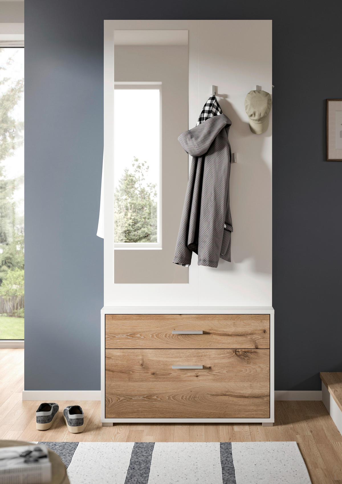 ELŐSZOBAFAL - sötét tölgy/fehér, Design, faalapú anyag (80/190/38cm) - Livetastic