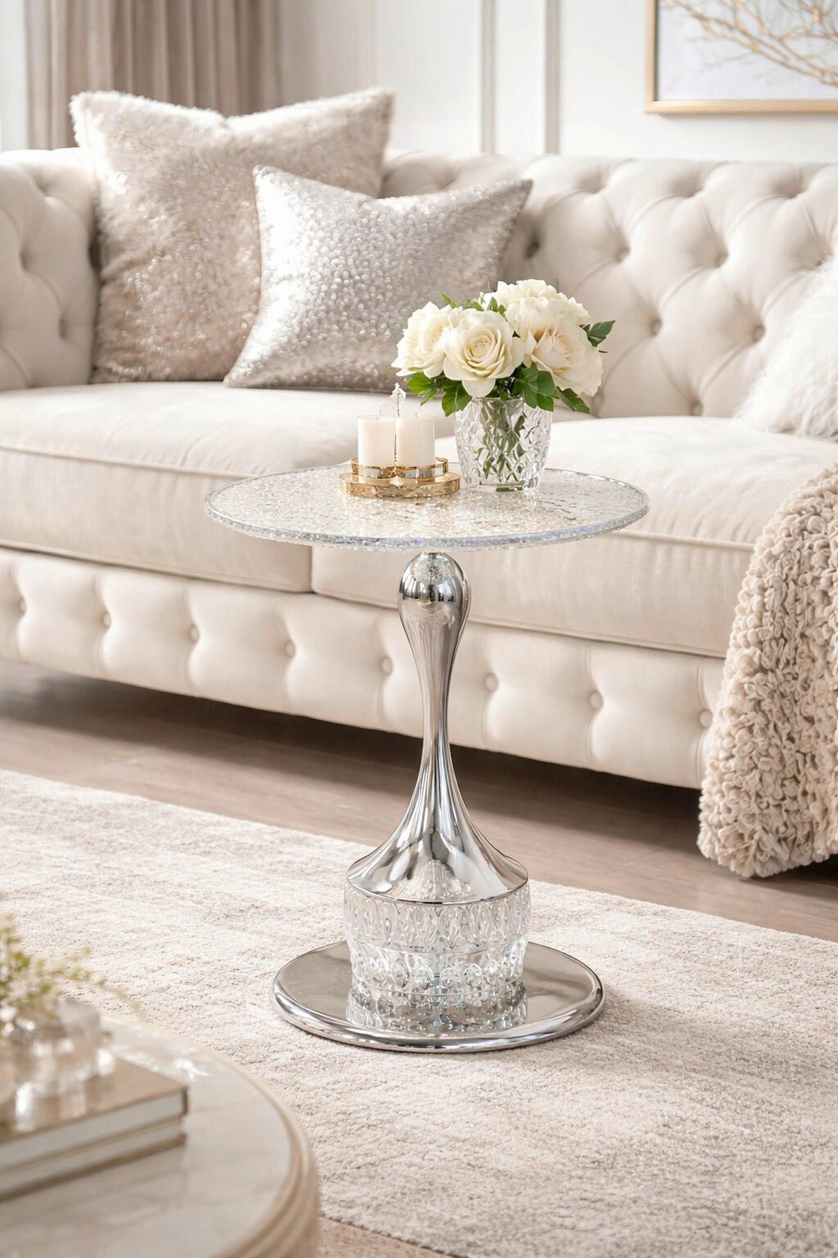 BEISTELLTISCH 45/45/51 cm Chromfarben rund  - Chromfarben, Design, Glas/Metall (45/45/51cm) - MID.YOU