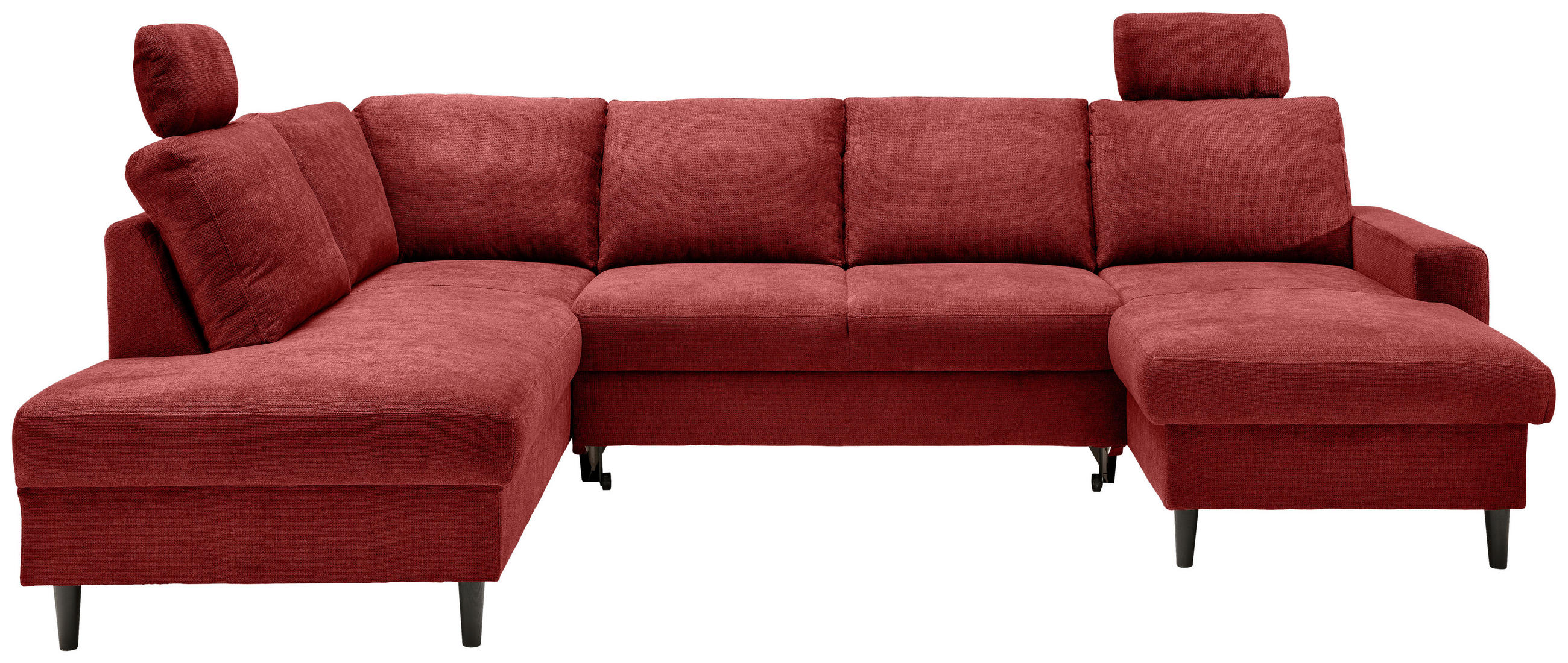 WOHNLANDSCHAFT in Chenille Rot  - Rot/Schwarz, Modern, Holz/Textil (200/305/153cm) - Livetastic