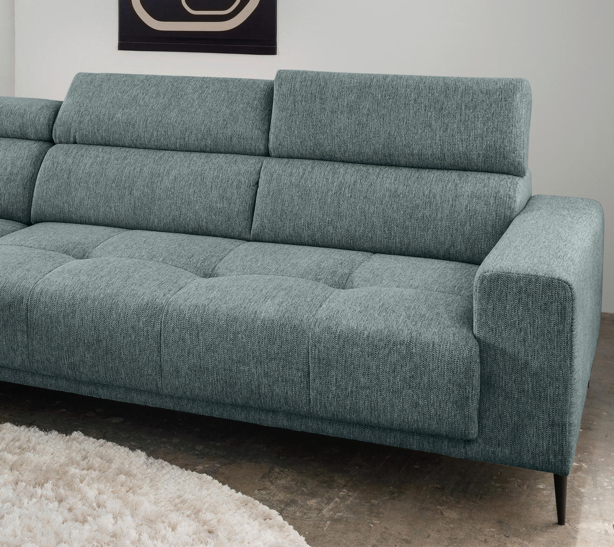ECKSOFA Mintgrau Chenille  - Mintgrau/Schwarz, KONVENTIONELL, Textil/Metall (188/276cm) - Livetastic
