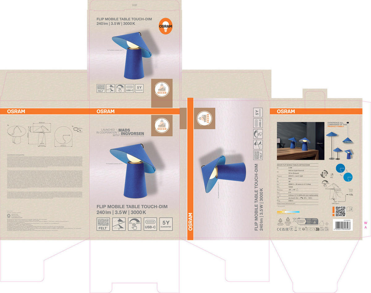 LED-TISCHLEUCHTE 23,5/25,5 cm   - Blau, Basics, Textil (23,5/25,5cm) - Osram