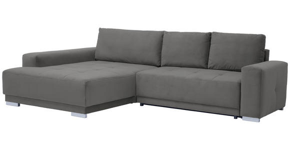 ECKSOFA inkl. Funktionen Grau Flachgewebe  - Silberfarben/Grau, Design, Holz/Textil (195/293cm) - Cantus