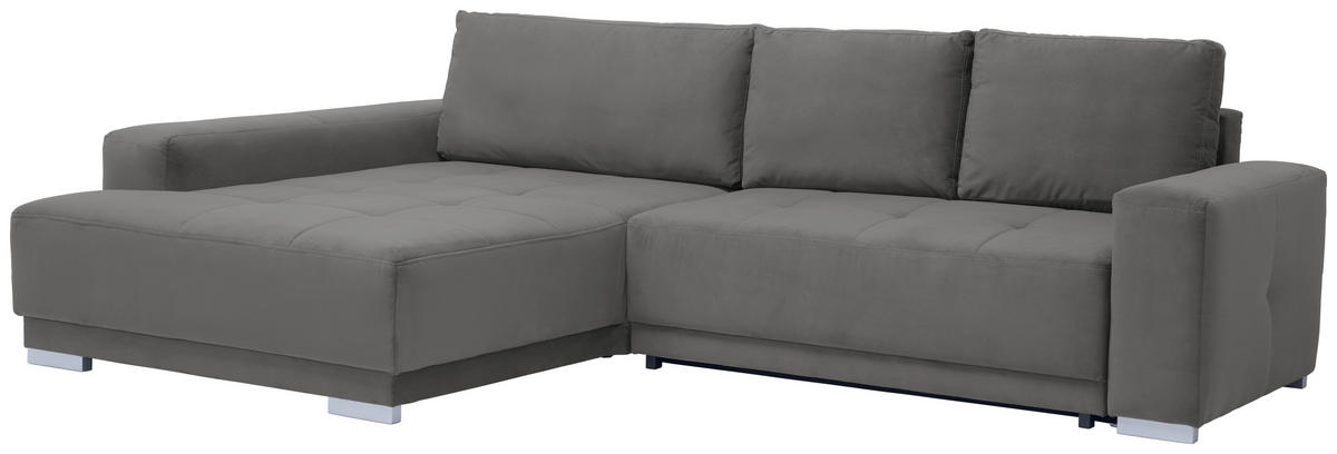 ECKSOFA in Flachgewebe Grau  195/293 cm  - Silberfarben/Grau, Design, Holz/Textil (195/293cm) - Cantus