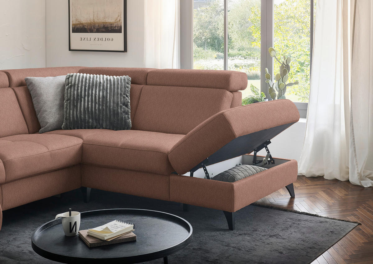 WOHNLANDSCHAFT Beldomo System in Flachgewebe Terracotta  - Terracotta/Schwarz, KONVENTIONELL, Textil/Metall (174/333/215cm) - Beldomo System