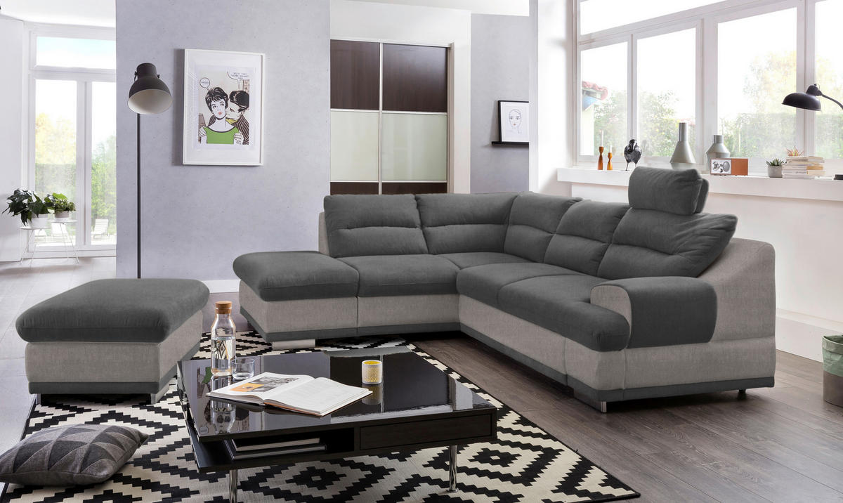 WOHNLANDSCHAFT in Velours Grau, Dunkelgrau  - Chromfarben/Dunkelgrau, Konventionell, Textil/Metall (217/264cm) - MID.YOU