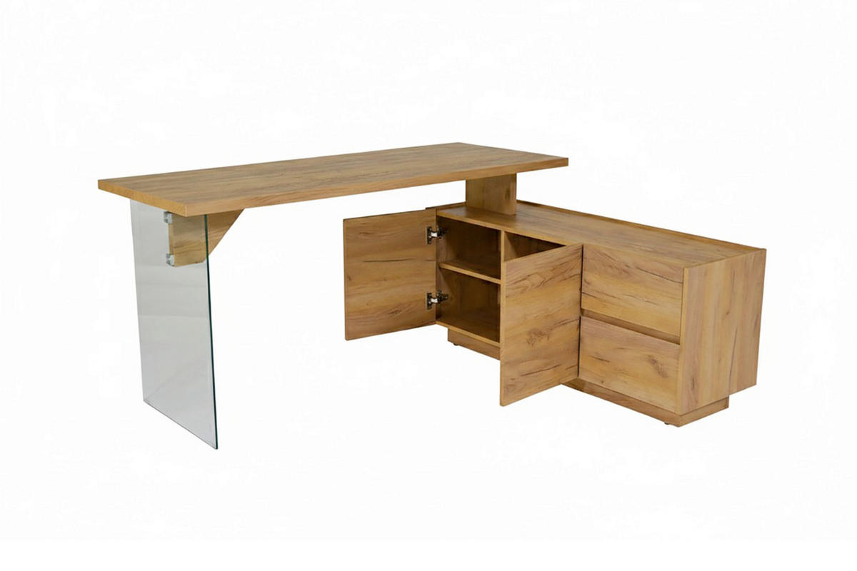 ECKSCHREIBTISCH 160/136/74 cm Eichefarben Stauraum, seitenverkehrt montierbar  - Eichefarben, Design, Glas/Holzwerkstoff (160/136/74cm) - MID.YOU
