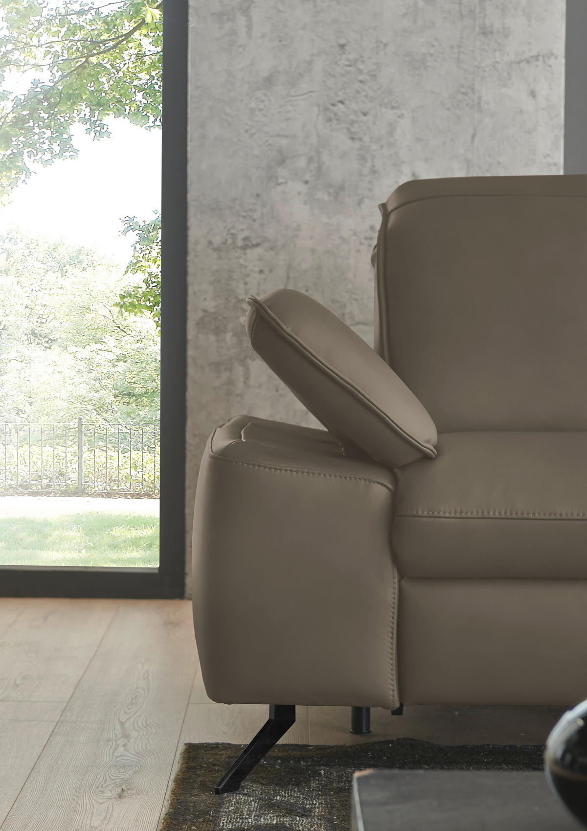 ECKSOFA  Echtleder Greige  - Greige/Schwarz, Design, Leder/Metall (307/169cm) - Beldomo Premium
