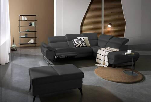ECKSOFA in Echtleder Anthrazit  - Anthrazit/Schwarz, Design, Leder/Metall (281/225cm) - Celina Home