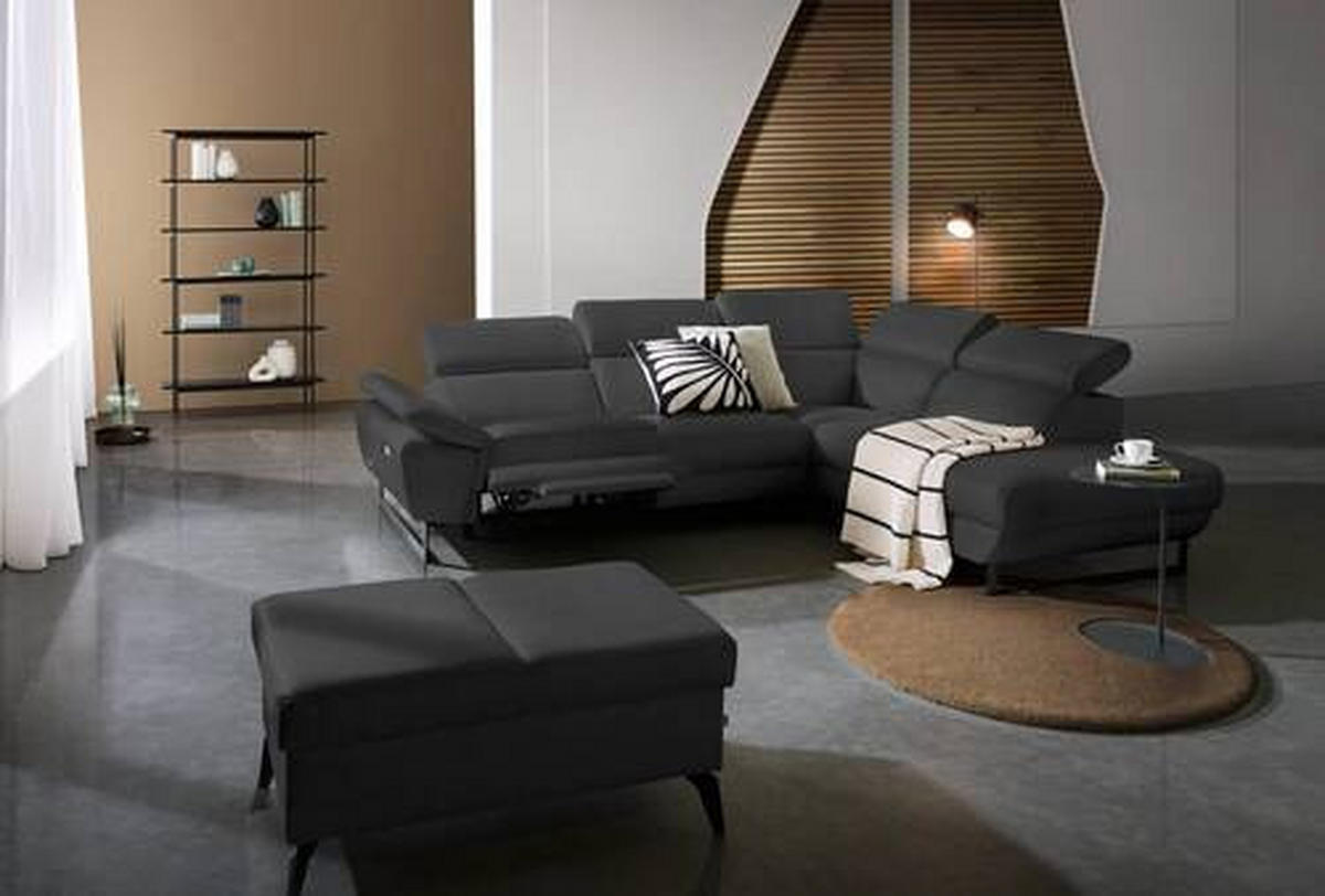 ECKSOFA in Echtleder Anthrazit  - Anthrazit/Schwarz, Design, Leder/Metall (281/225cm) - Celina Home