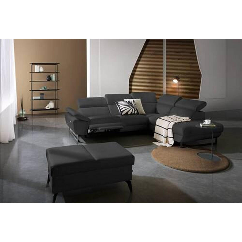 Thumbnail - Celina Home Ecksofa, Anthrazit, Leder, Echtleder, Rindleder, Spaltleder, 5-Sitzer, Ottomane rechts, L-Form, 281x225 cm, ...