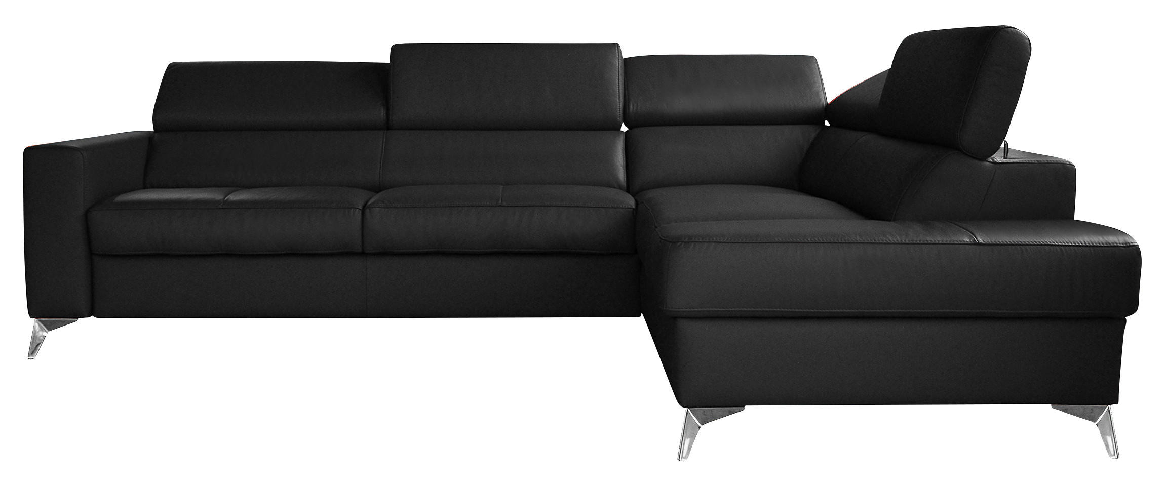 ECKSOFA MONDO Schwarz Echtleder Lederlook  - Chromfarben/Schwarz, Design, Leder/Textil (286/208cm) - Livetastic
