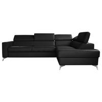 ECKSOFA Lederlook Echtleder Schwarz  - Chromfarben/Schwarz, Design, Leder/Textil (286/208cm) - Livetastic