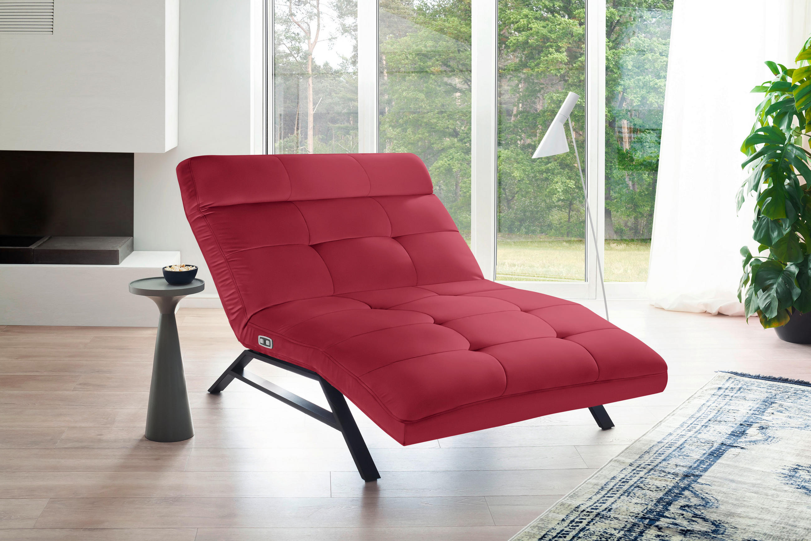 Liege mit motorischer Relaxfkt Echtleder Rot  - Rot/Schwarz, Design, Leder/Metall (120/54-113/158-198cm) - Pure Home Lifestyle