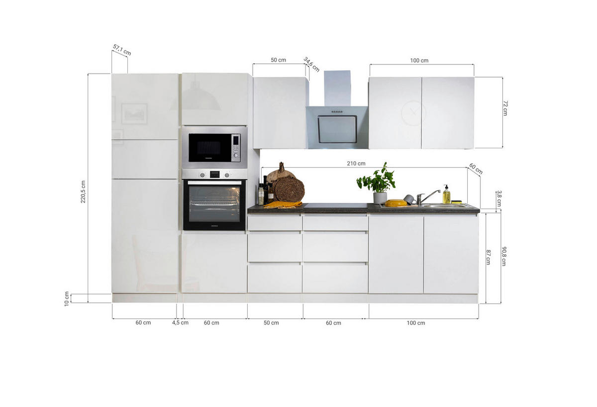 MODULKÖK 335 cm   i grå högglans  - vit/grå högglans, Basics, trämaterial (335cm) - Respekta