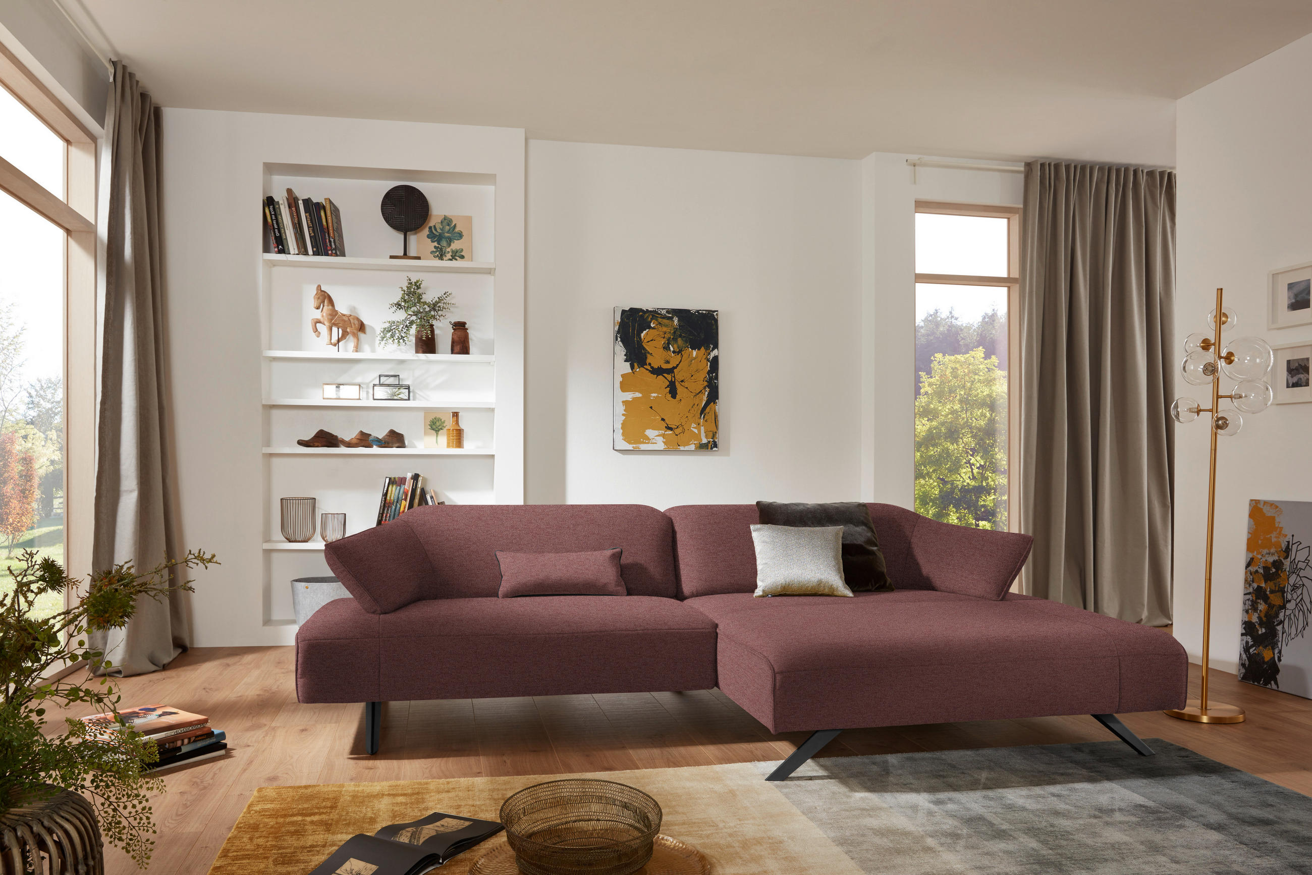 ECKSOFA in Struktur Rosa  - Anthrazit/Rosa, Design, Textil/Metall (276/165cm) - Himolla