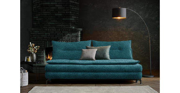 SCHLAFSOFA in Chenille, Plüsch Petrol - Petrol/Schwarz, MODERN, Textil/Metall (208/73/92/102cm) - Novel
