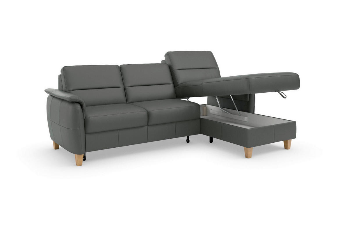 ECKSOFA PALMERA E in Mikrofaser Kombination Echtleder/Stoff Anthrazit  244/163 cm  - Eichefarben/Anthrazit, Basics, Leder/Holz (244/163cm) - Sit & More