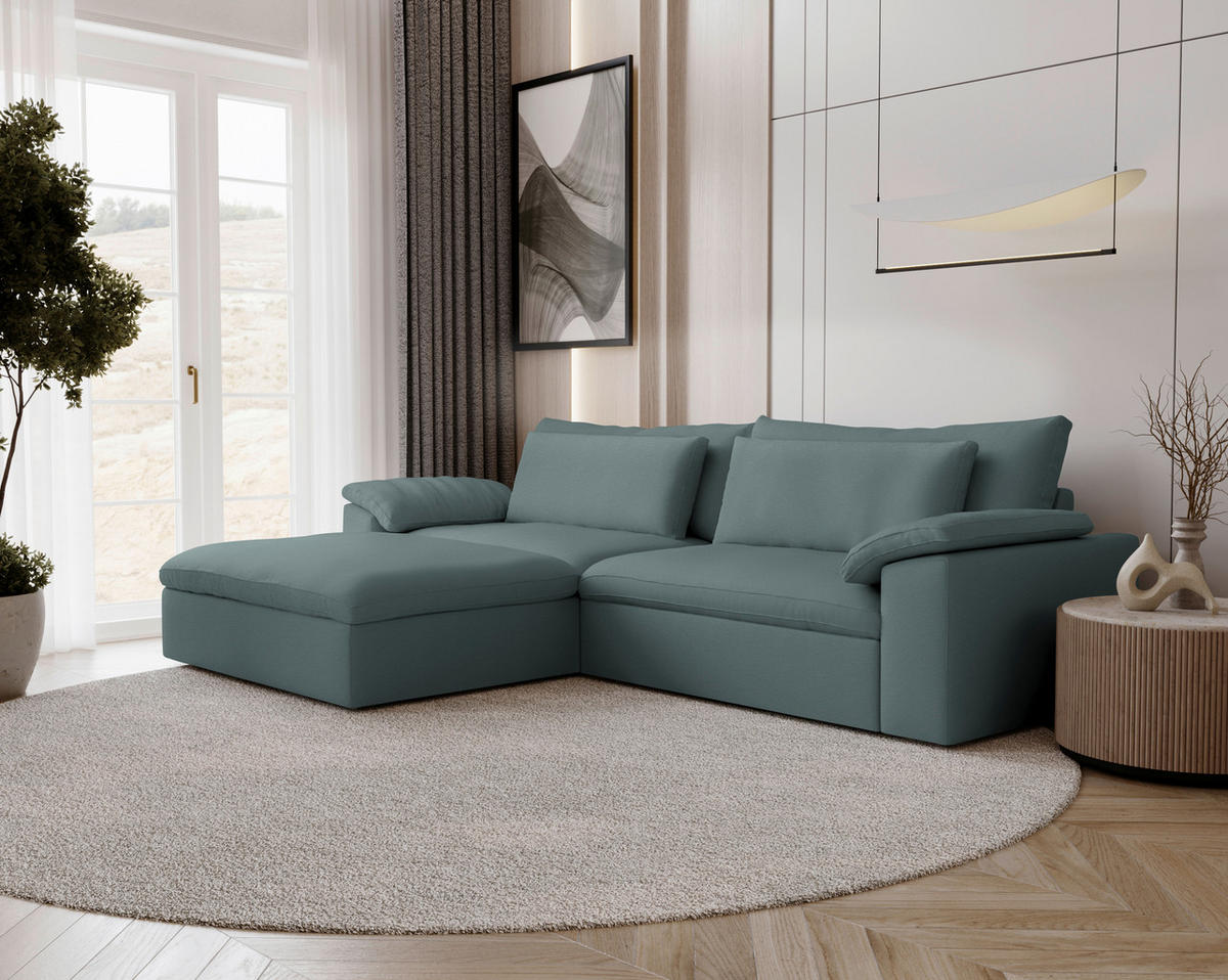 ECKSOFA  Chenille Blaugrau  - Blaugrau/Schwarz, Modern, Kunststoff/Textil (198/306cm) - Carryhome
