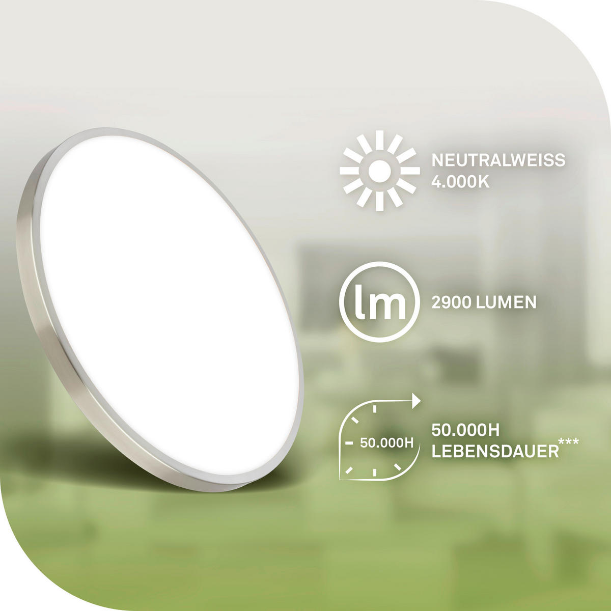 LED-DECKENLEUCHTE Kaida 33/6 cm   - Nickelfarben, Basics, Kunststoff/Metall (33/6cm) - Briloner