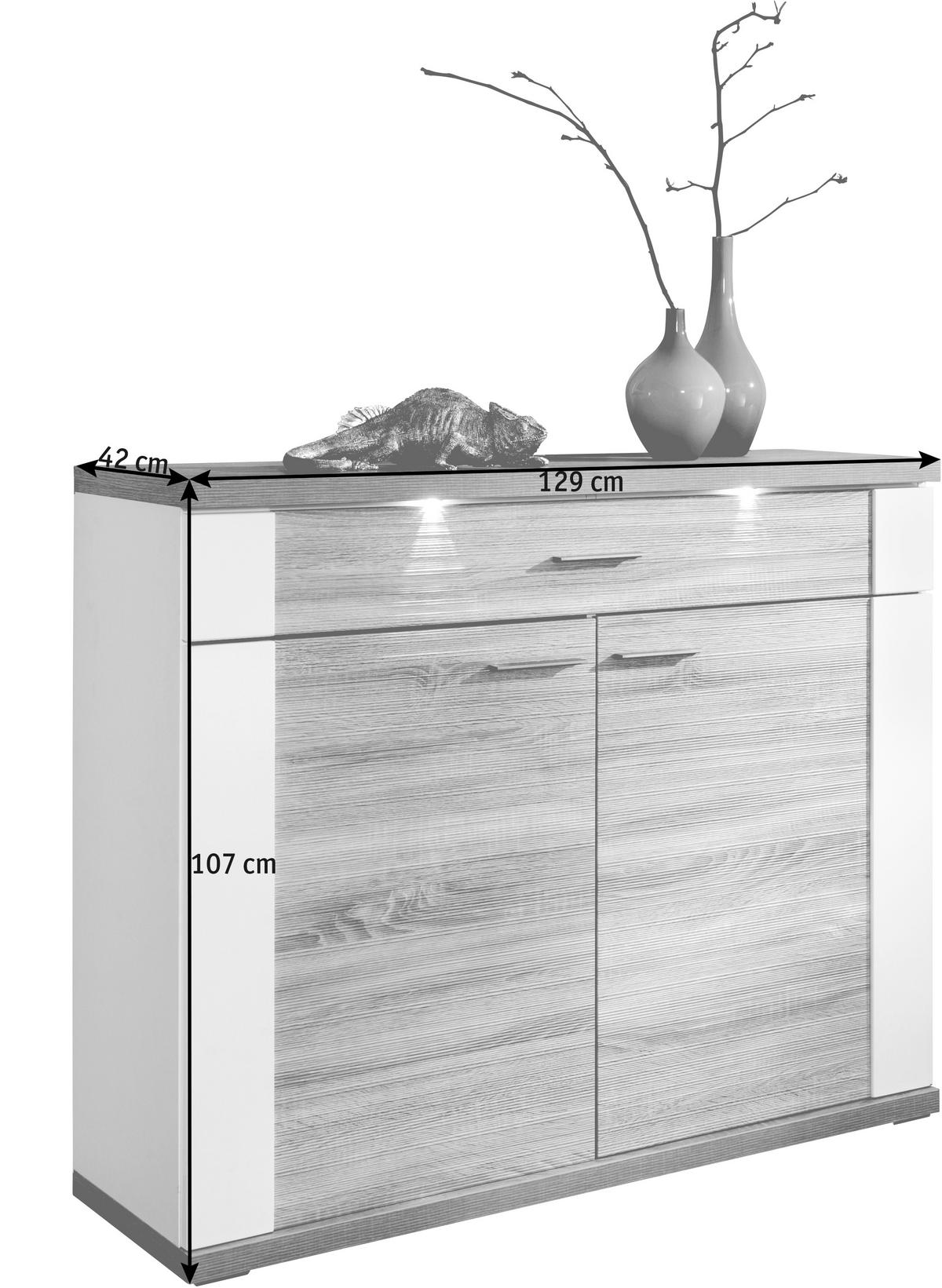 KOMMODE  in 129/107/42 cm  - Chromfarben/Eichefarben, Design, Holzwerkstoff/Kunststoff (129/107/42cm) - Xora
