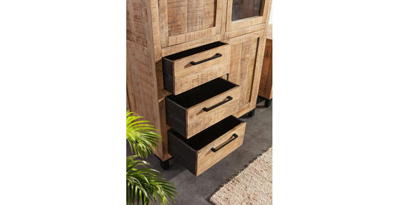 HIGHBOARD  95/145/40 cm 3 Schublade(n)  - Schwarz/Naturfarben, Design, Glas/Holz (95/145/40cm) - Landscape