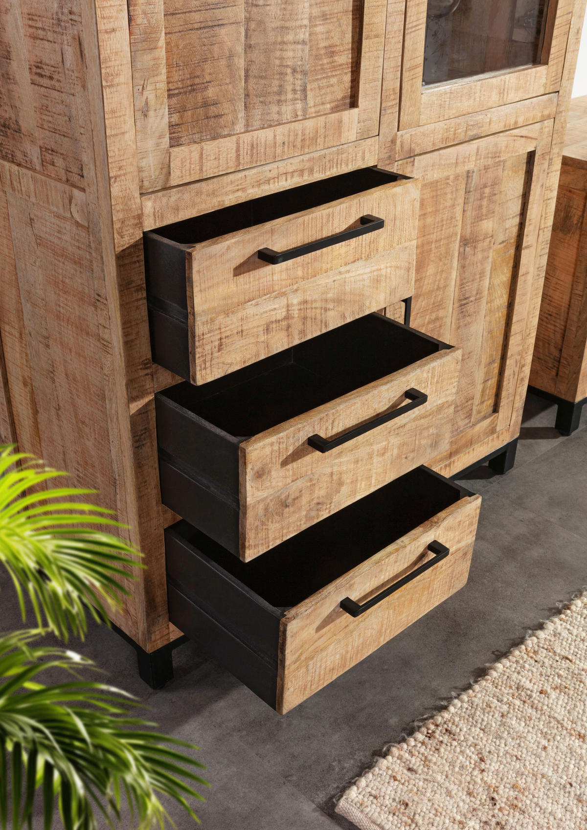 HIGHBOARD  95/145/40 cm 3 Schublade(n)  - Schwarz/Naturfarben, Design, Glas/Holz (95/145/40cm) - Landscape