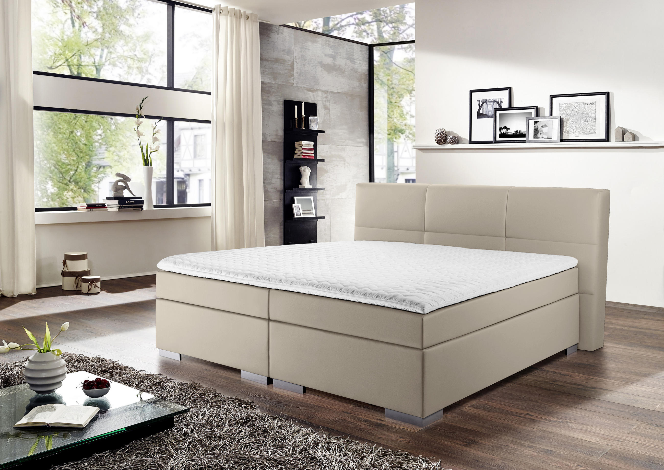 BOXSPRINGBETT 160/200 cm  in Schlammfarben  - Schlammfarben/Silberfarben, Design, Kunststoff/Textil (160/200cm) - Livetastic