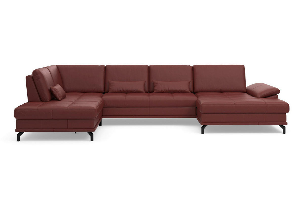 SEDACÍ SOUPRAVA, kůže, červenohnědá - černá/červenohnědá, Basics, kov/textil (223/363/176cm) - Sit & More