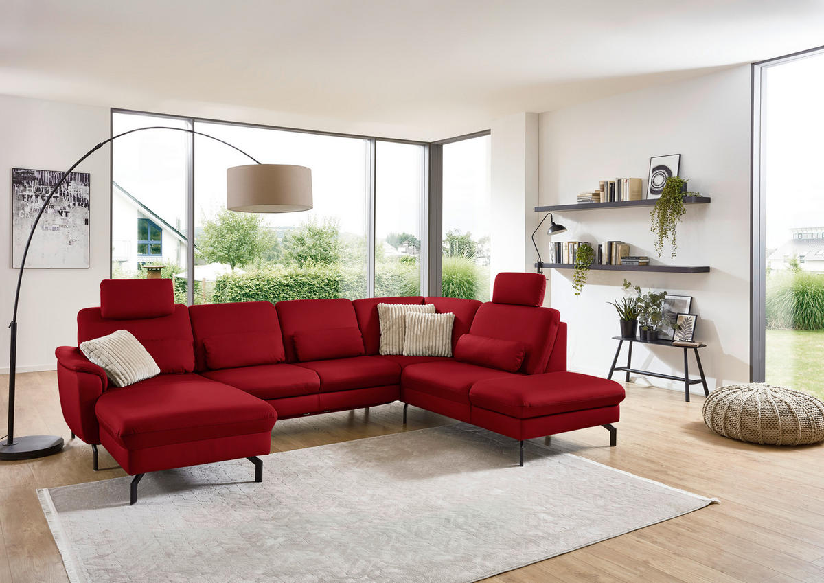 WOHNLANDSCHAFT Beldomo premium in Echtleder Rot  - Rot/Schwarz, KONVENTIONELL, Leder/Metall (168/306/224cm) - Beldomo Premium