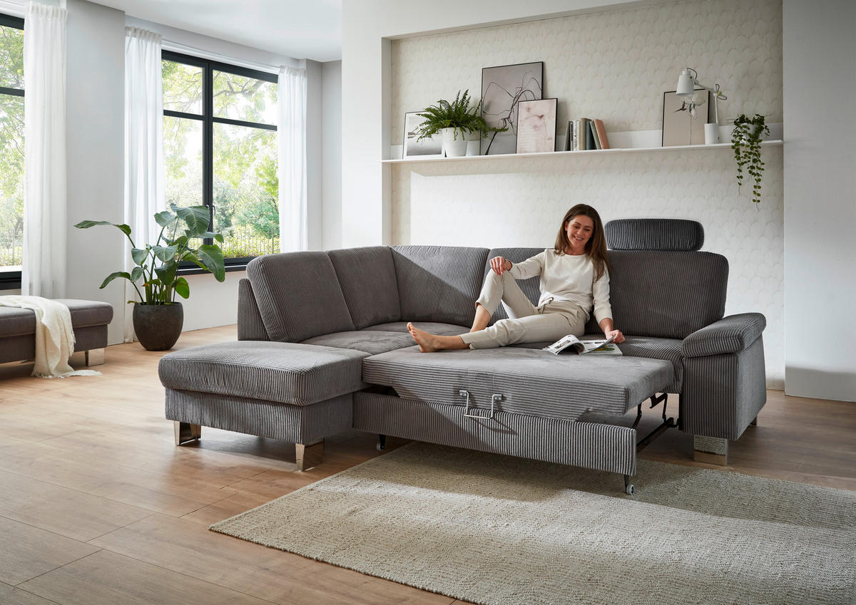 ECKSOFA in Cord Anthrazit  - Edelstahlfarben/Anthrazit, Konventionell, Textil/Metall (200/248cm) - Beldomo System