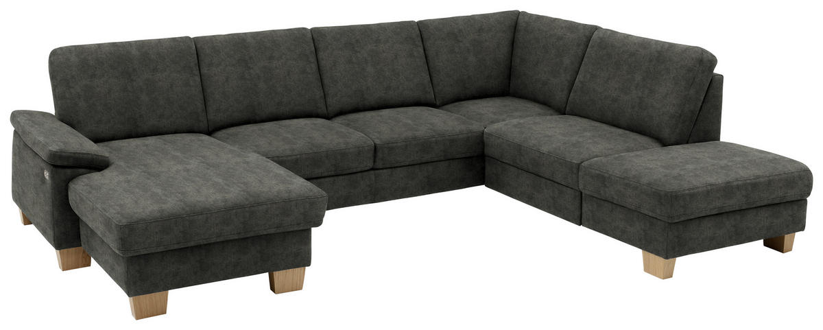 WOHNLANDSCHAFT in Velours Dunkelgrau  - Eichefarben/Dunkelgrau, Konventionell, Holz/Textil (167/316/235cm) - Beldomo System
