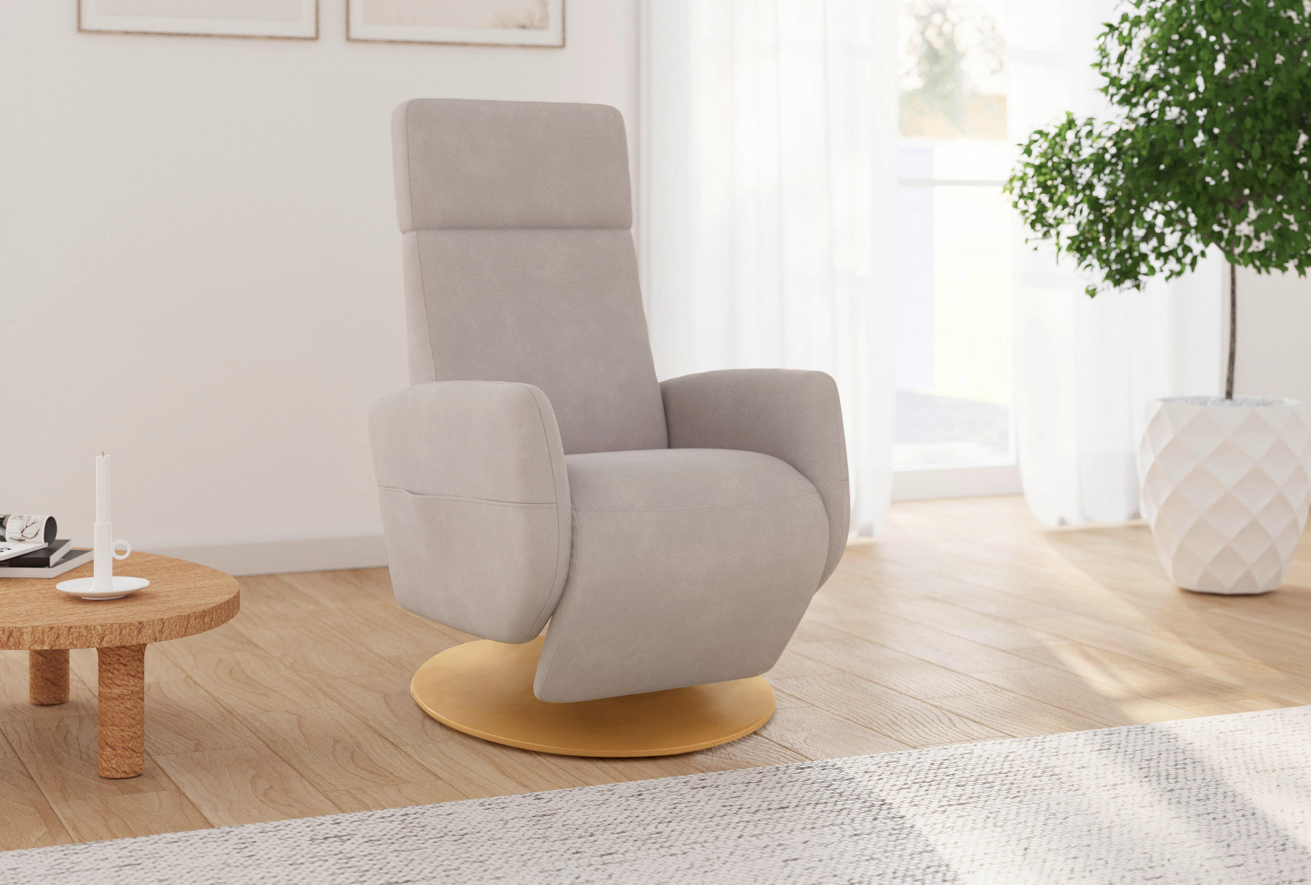 RELAXSESSEL Flachgewebe    - Greige/Eichefarben, KONVENTIONELL, Holz/Textil (71/110/82cm) - Sit & More