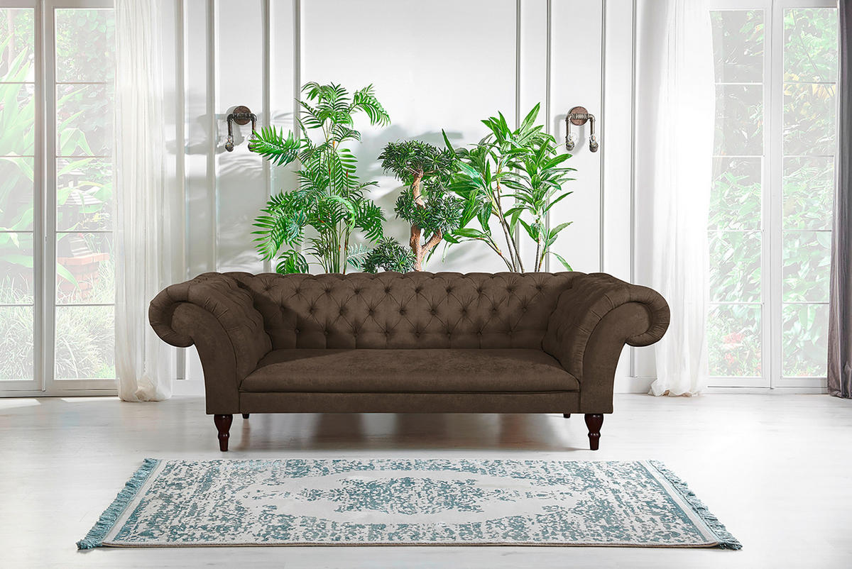 3-SITZER-SOFA Mikrofaser Graubraun  - Graubraun/Braun, Design, Holz/Textil (232/79/97cm) - Livetastic