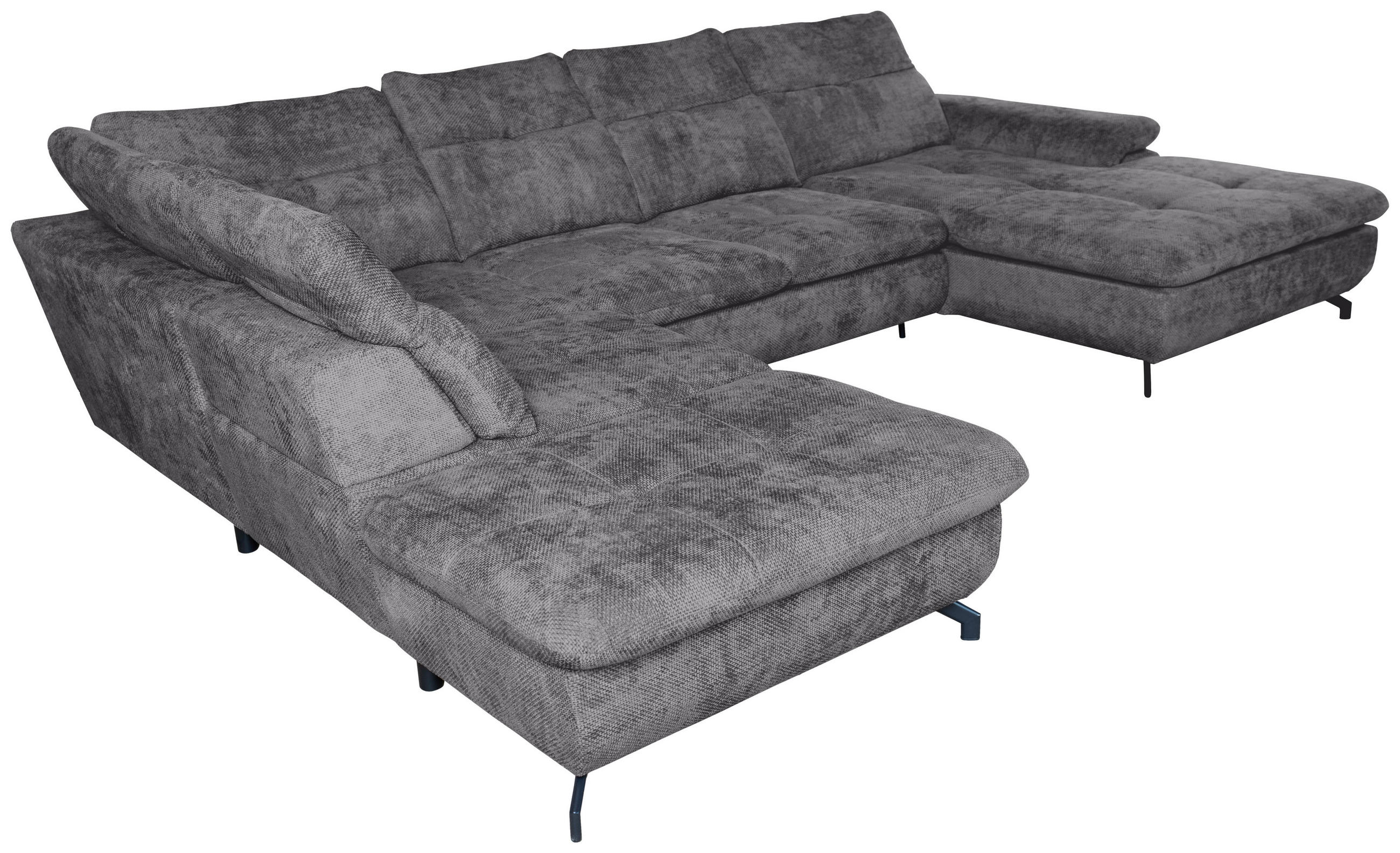 WOHNLANDSCHAFT Dunkelgrau Struktur  - Dunkelgrau/Schwarz, KONVENTIONELL, Textil/Metall (253/357/188cm) - Carryhome