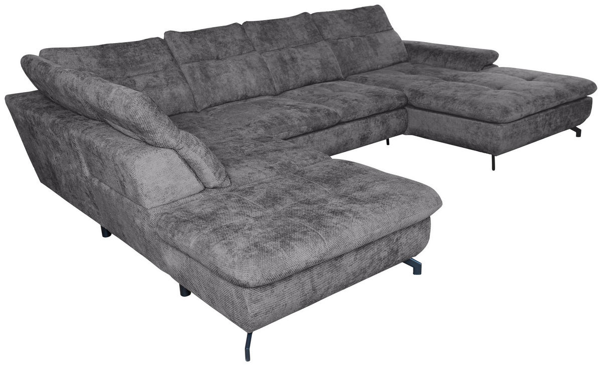 WOHNLANDSCHAFT Dunkelgrau Struktur  - Dunkelgrau/Schwarz, KONVENTIONELL, Textil/Metall (253/357/188cm) - Carryhome
