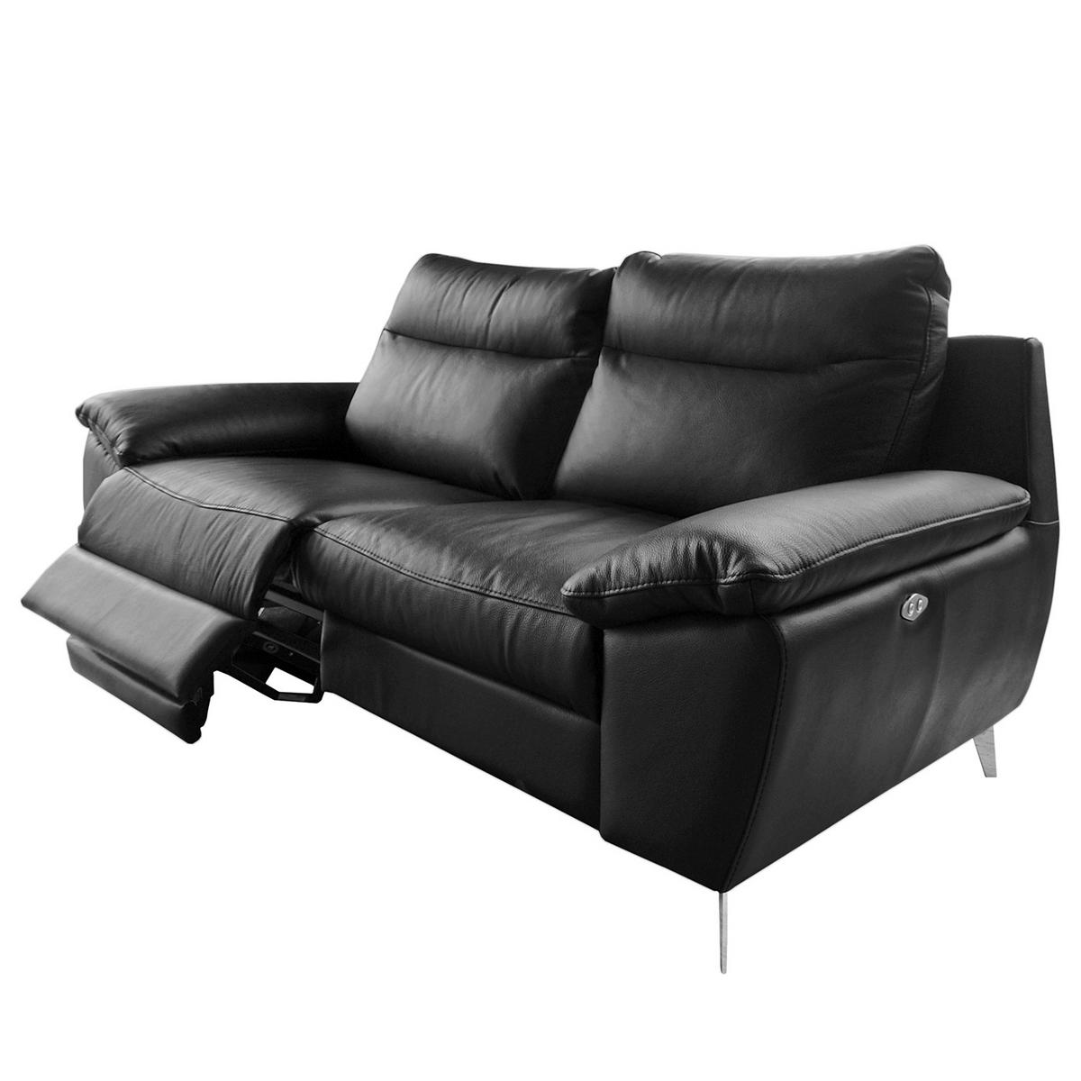 2-SITZER-SOFA 178/95/96 cm PERLE in Echtleder Schwarz   - Chromfarben/Schwarz, Design, Leder/Metall (178/95/96cm) - Livetastic