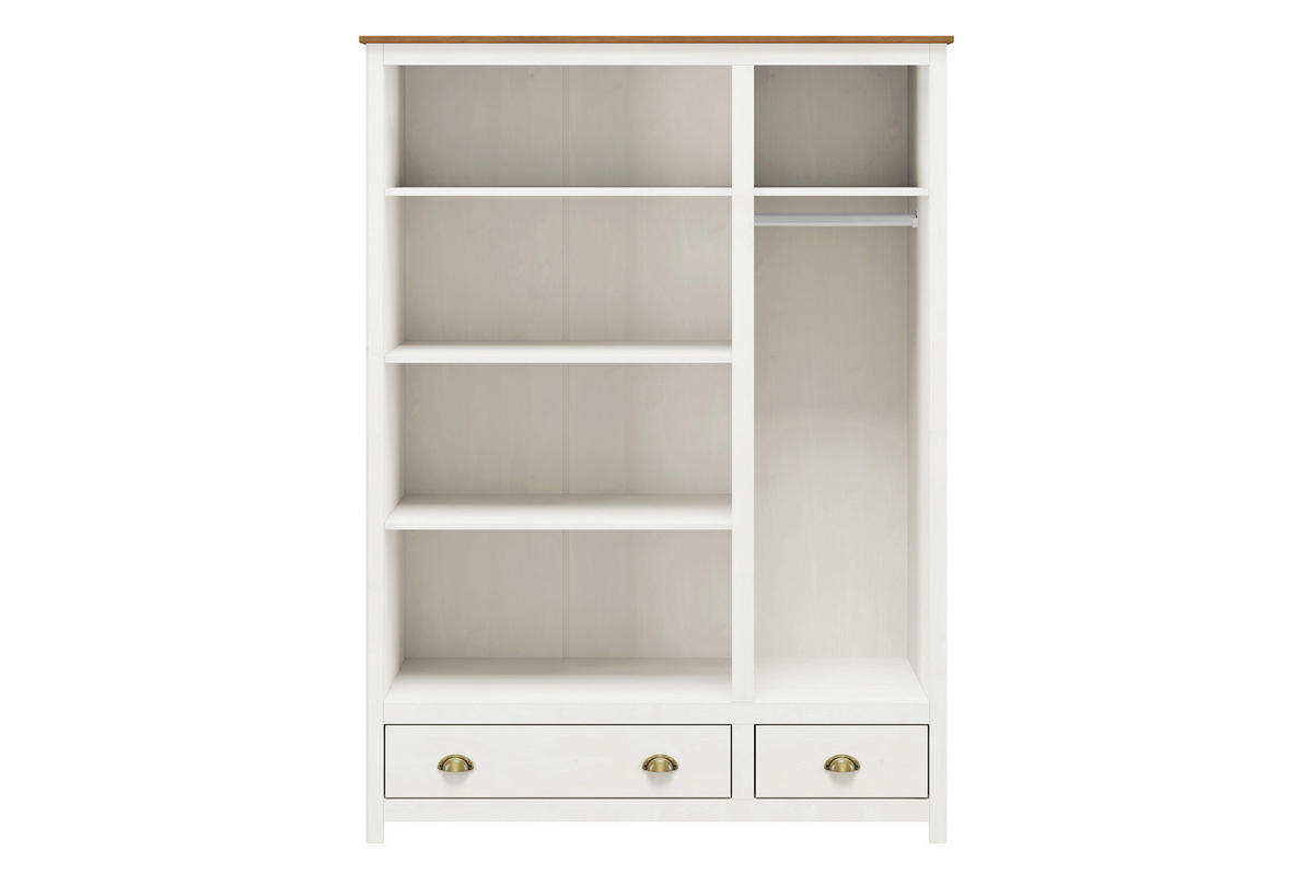 DREHTÜRENSCHRANK 136/185/54 cm,  in Weiß, 3-türig  - Messingfarben/Weiß, Natur, Holz/Metall (136/185/54cm) - Livetastic