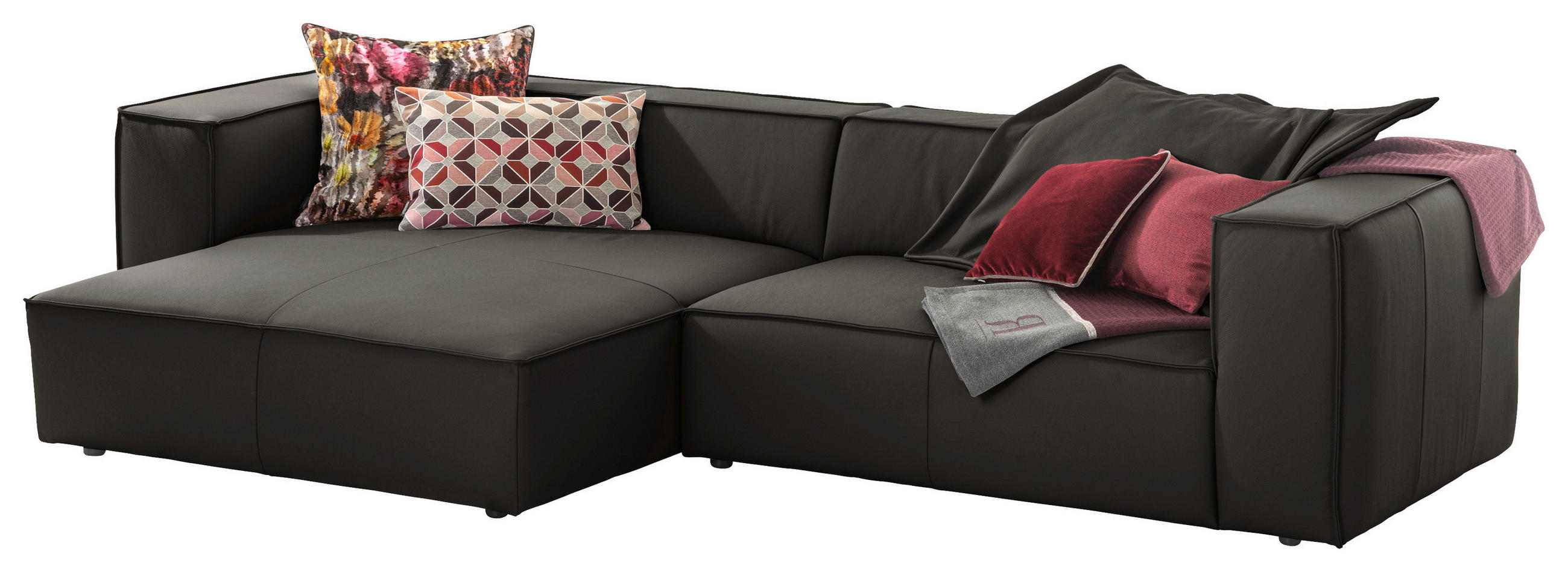 ECKSOFA around the block Braun Echtleder - Schwarz/Braun, MODERN, Leder/Kunststoff (164/300cm) - Chilliano