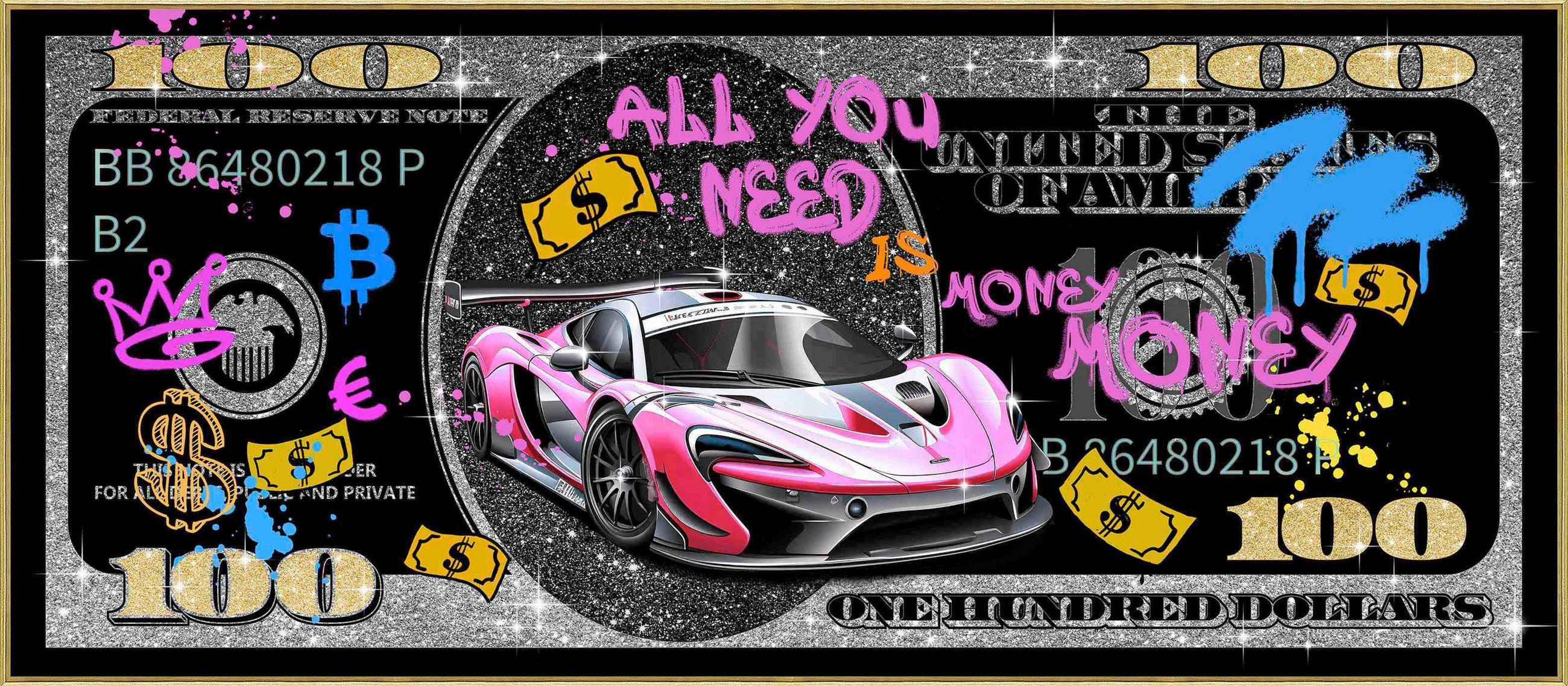 KUNSTDRUCK Schwarz, Pink 160/70 cm  - Pink/Goldfarben, LIFESTYLE, Papier/Kunststoff (160/70cm) - Monee